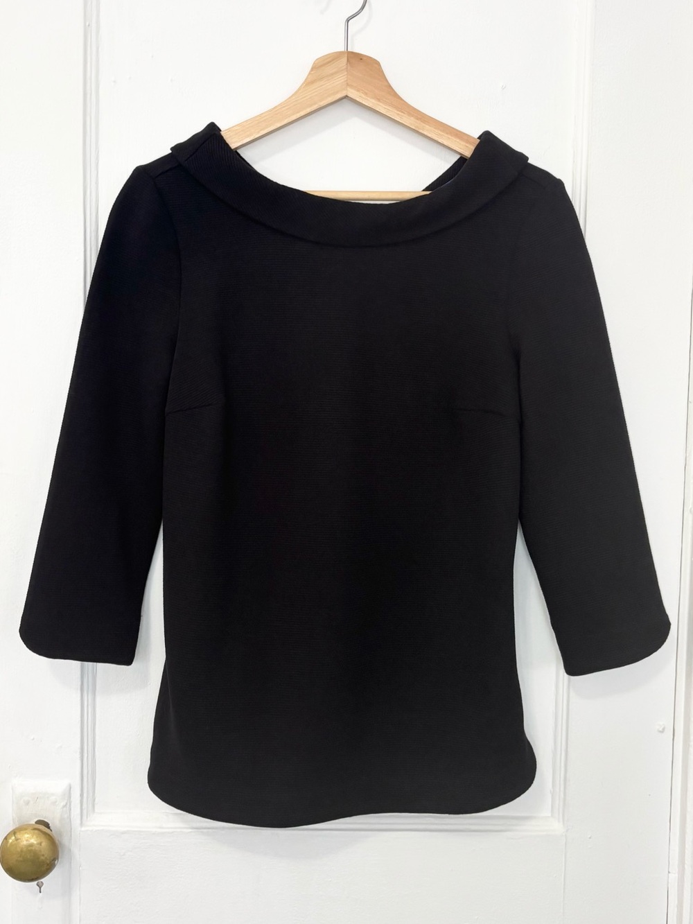 Boden Women's Black Textured Ottoman Fabric Boat Neck Sarah Ponte Top, Size US 4